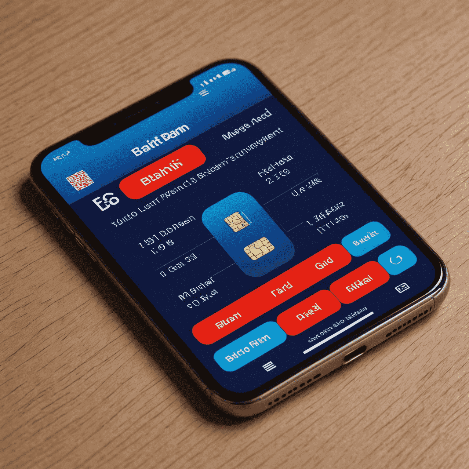 واجهة تطبيق بحرين فون سيم تظهر شاشة إدارة بطاقات SIM المتعددة مع خلفية حمراء وزرقاء نيون